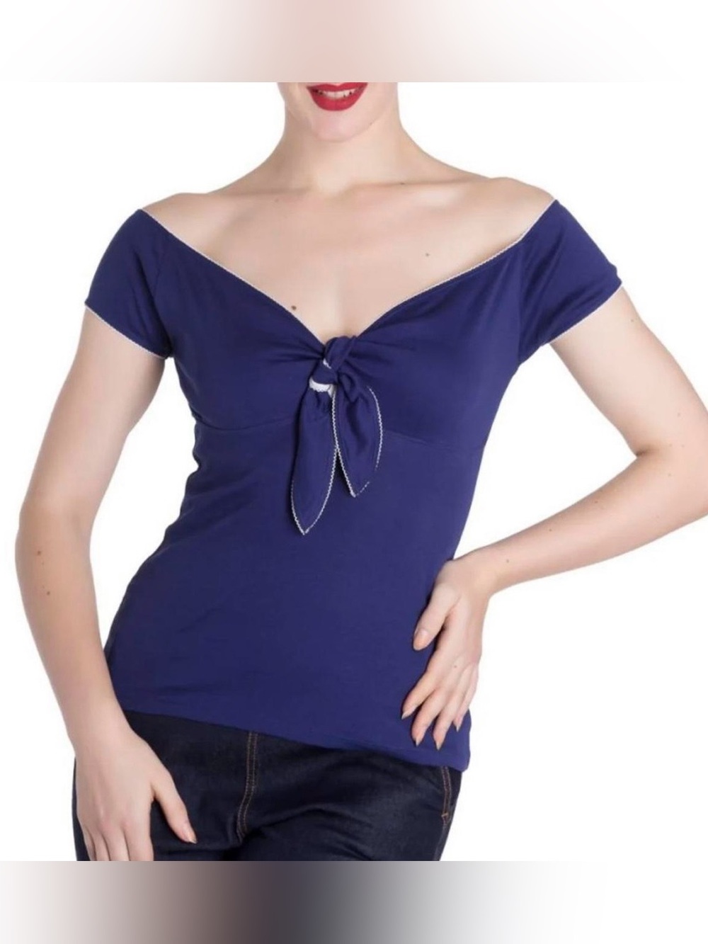 Women’s Off-Shoulder Knot Front Top in Navy Blue